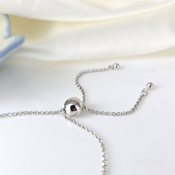 NEW White Gold Sterling Silver Bead Slider Tennis Bracelet - Picture 8 of 11